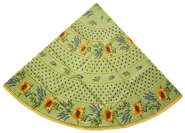French Round Tablecloth WCoated (sunflowers. green)